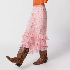 UO Kimchi Chiffon Ruffle Skirt